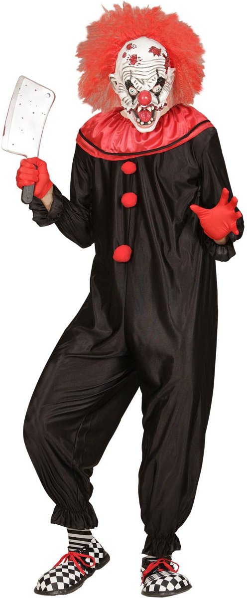 Monster & Griezel Kostuum | Zwart Rood Horror Killer Clown | Man | Large | Halloween | Verkleedkleding